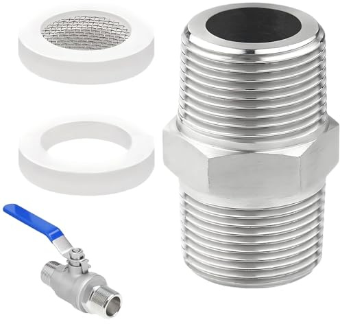 Adaptateur de tuyau de douche double en acier inoxydable 1/2 - Adaptateur de tuyau de douche - Rallonge de pommeau de douche pour rallonge, tuyau flexible et raccord d'eau - Avec joint + filtre