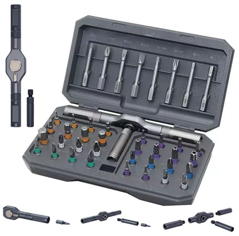 Precision Magnetic Ratchet Screwdriver Set: 42-in-1 Portable Ratchet Set DIY Steel Ratcheting Screwdrivers with 40 Bits and Detachable Handle for Furniture Electrical Appliance Repair (Grey)