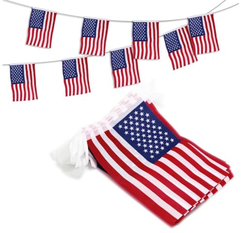 KEWUF Guirnalda Bandera Estados Unidos, 20 Piezas Banderines de América 14×21cm-5.5m, 1 Paquete Bandera para Decoración de Eurocopa, Eventos Deportivos,Jardin, Barra, Día Nacional, Fiesta