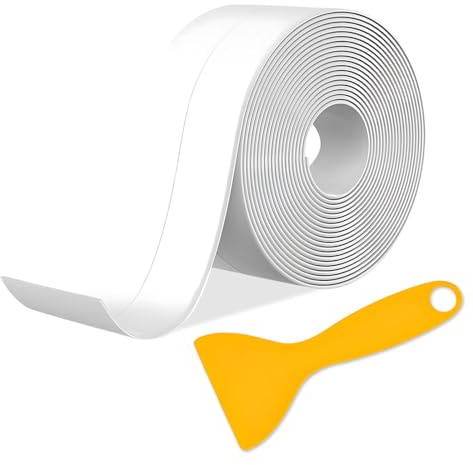 Bath Sealant Strip, 1 Roll Waterproof Sealant Tape with Sealing Tool, White Self Adhesive Simple Seal Tape for Bathroom, Kitchen, Bathtub, Toilet, Wall Floor
