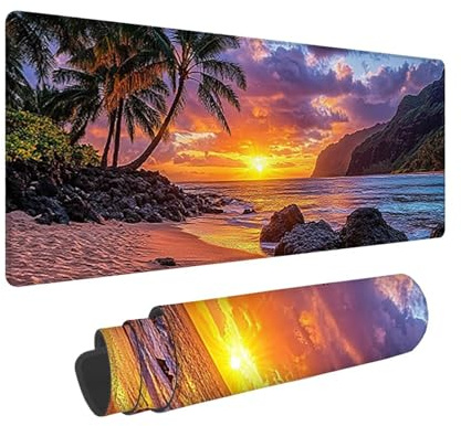 Tappetino per Mouse XXL 1600 x 800 x 3mm Tappetino Mouse Gaming Grande, Mousepad con Base in Gomma Antiscivolo, Tappeto per Tavolo da Gaming per Mouse e Tastiera, Accessori PC (Tramonto Spiaggia) V781