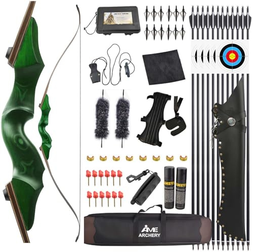 Poearcus Recurvebogen und Pfeilset 20-60 lbs Black Hunter Original Bogenschießset 60” Jagdbogen Wettkampfbogen Langbogen zum Schießen für Links- und Rechtshänder