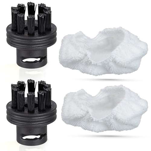 Neighbour's Friend® Dampfreiniger Platinum kompatibles Ersatz-Set 2 Nylon-Rundbürsten 2 Mikrofasertücher I Zubehör Handdampfreiniger Bürste Mikrofaser Tuch
