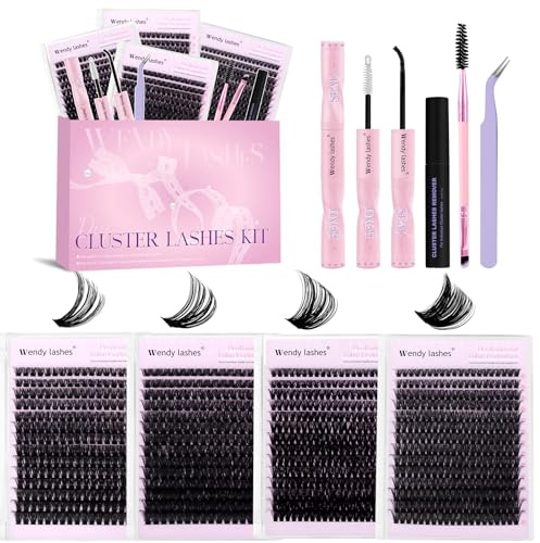 8-delars Franskluster Set 50D 60D 80D 100D Klusterfransar D-krul Mjuka Ensfransar 10-18mm Fransförlängningsset med Bond&Seal, Limavlägsnare, Pincett & Borste