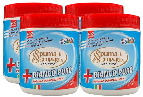 Detergente In Polvere Smacchiatore Additivo BIANCO PURO Igienizzante, Con Ossigeno Attivo. Per Bianchi e Colorati, Elimina Gli Odori 600g (4 Barattoli)