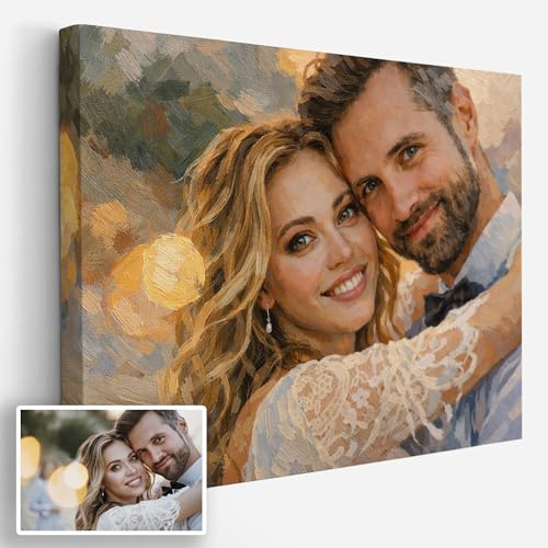 Triangle Déco Ritratto personalizzato da foto stile pittura a olio artistica Poster Tela Plexiglas o Quadro formato paesaggio – Regalo personalizzato Natale compleanno coppia famiglia amici