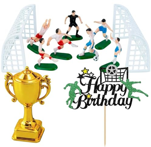 11 PCS Football Cake Toppers, Football Cake Decorations for Birthday Party, Football Birthday Decorations with Team Figures and Trophy, Reusable Sports Theme Cake Accessories for Boys