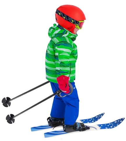 Skis à double planche pour enfant - Bleu - ABS/PE/acier - Fixations bidirectionnelles - Avec bâtons de ski et fixations antidérapantes - Stable et léger - Pour enfants de 2 à 8 ans - Neige herbe sable