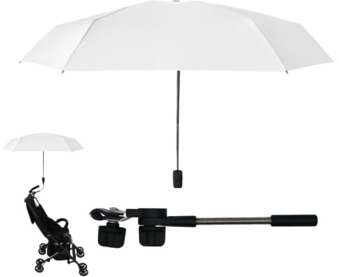 Barnvagn parasoll – med klämma, barnvagnsparaply med 360° | Svart vinylparaply med handtag, barnvagn parasoll UPF 50+, stolparaply att sätta på för barnvagnar, barnvagn