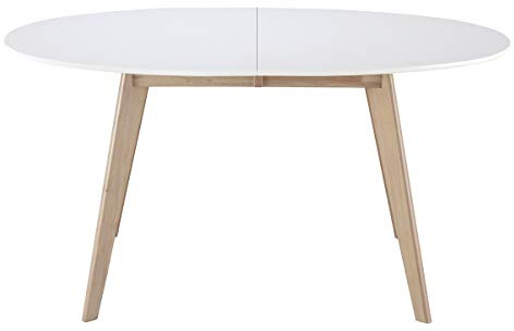 Table à manger extensible ovale blanche et bois clair L150-200 cm LEENA