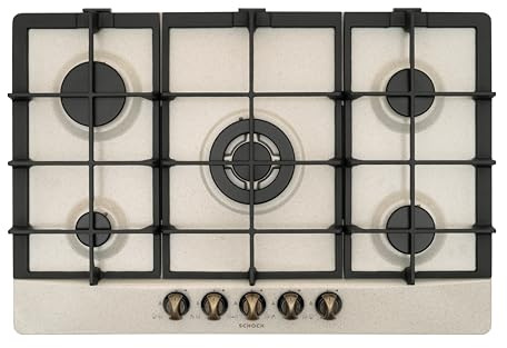 SCHOCK - Piano Cottura 5 Fuochi Gas Primus PC75 con Manopole in Metallo | Griglie in Ghisa; Valvole di Sicurezza; Avena; 740x500 mm