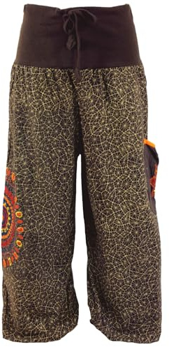 GURU-SHOP, Pluderhose Ancho con la Cintura Ancha y el Bordado de Mandala, Marrón Chocolate, Algodón, Tamaño:L/XL (42), Pantalones Pluderhosen y Aladin