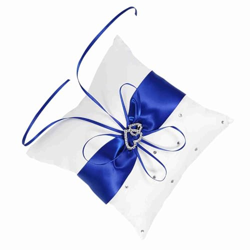 Seidenband Ringkissen Hochzeit Romantisches Kissen mit Bowknot Party Zeremonie Haus(Blau)