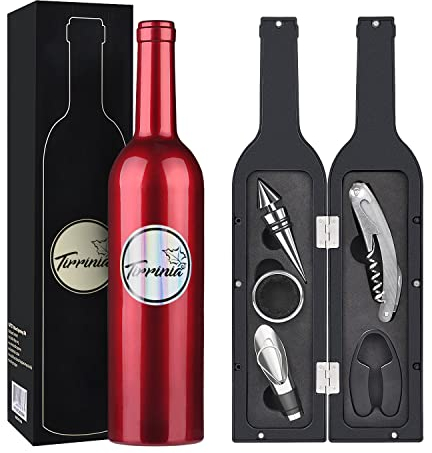 Kato Tirrinia 5 Pcs/set Deluxe Wine Accessories Gift Set - Wine Bottle Corkscrew Opener, Stopper, Drip Ring, Foil Cutter and Wine Pourer, Novelty Bottle-Shaped Best Gifts for Wine Lover, Gadgets for