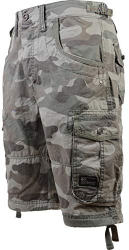 Crosshatch Mens Shorts Camo Combat Cargo Army Camouflage Gimster Summer Jeans Pants (Olive, 34)