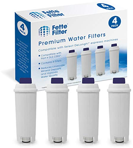 Fette Filter - Coffee Machine Filter for Delonghi Filter DLSC002 with Activated Carbon Softener, Water Filter Compatible with De'Longhi ECAM, Esam, ETAM, BCO, EC. (Pack of 4)