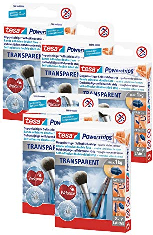 tesa Powerstrips Strips TRANSPARENT, für max. 1kg, Packung mit 8 Strips (5 Packungen)