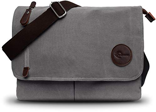 CHEREEKI Umhängetasche, Leinentasche Schultertasche Unisex Männer und Frauen Vintage Laptoptasche Aktentasche für die Arbeit Büro 13.3’’ Laptop iPad Uni Reise (Grau)