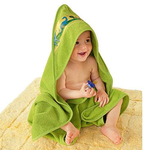 Erwin Müller Walk-Frottier Kapuzenbadetuch mit Dino-Motiv grün Größe 140x140 cm - kuschelweich, atmungsaktiv, besonders schnell trocknend und saugstark