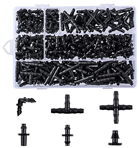 280 Pcs Barbed Connectors Irrigation Fittings Kit,Drip Irrigation Barbed Connectors 1/4''Tubing Fittings Kit for Flower Pot Garden Lawn(Straight Barbs,Single Barbs,Tees,Elbows,End Plug,4-Way Coupling)
