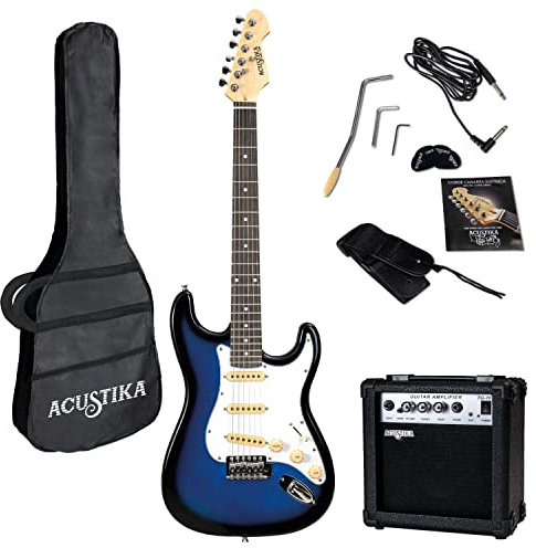 Acustika - chitarra elettrica 39’ - incluso amplificatore per chitarra da 10 watt, corde di sostituzione, Custodia, tracolla, plettri e chiavini.