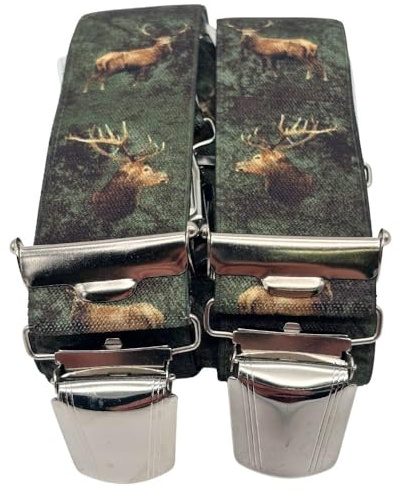 EDERER Hosenträger Herren – Hirsch-Motiv – 3,5 cm breit, verstellbar 65–125 cm - X-Form – robuste Clips & hoher Komfort – ideal für Jagd, Outdoor, Arbeit & als stilvolles Geschenk G-018