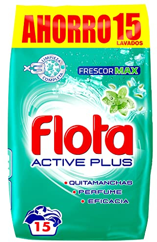 FLOTA | Frescor Max | Detergente Lavadora en Polvo | Ropa Blanca y de Color | Antimanchas y Antiolores | 15 Lavados, 825 g