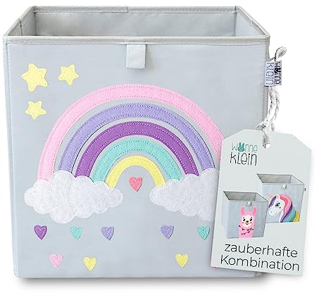 wonneklein Aufbewahrungsbox Kinder 33x33x33 cm - Faltbare Spielzeugkiste mit Tiermotiv – Ordnungsbox für Kallax Regal - Kinderzimmer Aufbewahrung für Spielzeug, Bücher & Kuscheltiere - Regenbogen