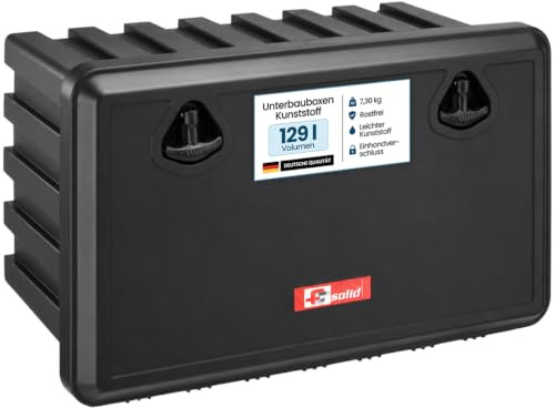 FTsolid Unterbaubox 129l für LKW PKW – Staukasten 800x500x460 mm | Abschließbar & spritzwassergeschützt – aus Polypropylen mit EinHand-Griff – leicht