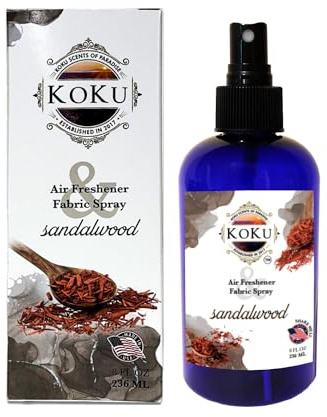 KoKu Scents of Paradise Sandalwood Air Freshener - Room Spray - Odor Eliminator - Deodorizer - Car Air Freshener - Home Spray - Linen Spray - Fabric Refresher - Non-Toxic - Alcohol Free (8 Oz)
