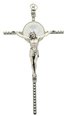 Palacio del Rosario Crucifijo de metal plateado 17 cm – Crucifijo metálico – Culto cristiano de metal