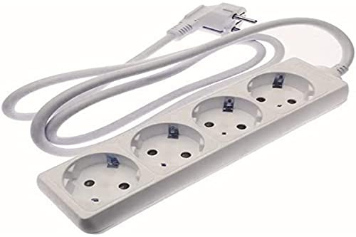 Multiprise Blanche 4 Prises d'extension sans Interrupteur avec câble 3G 5 m - Multiprise Allemande Blanche (4 Prises 1,5 mm² 5 m)