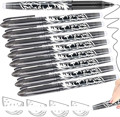 Artbiu 8 Erasable Pens Black Eraser Pen, Rub Out with Rubbers on the End, Pen Eraser, Gel Pens that Out, Cool Gel Ink Pen for Writing Essentials Stationary Office Back to School Supplies
