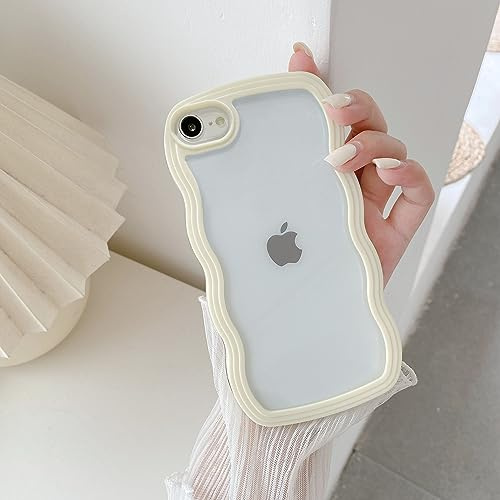 QLTYPRI Kompatibel mit iPhone 7/iPhone 8 Hülle, Transparent Handyhülle Aesthetic Curly Case Frauen Mädchen Girls Süßes Wellen Design Silikon TPU Bumper Schutzhülle - Gelb