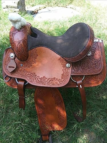 WILD RACE Premium Westernleder Pferdesattel, Wildledersitz/Premium Western Leather Horse Saddle Suede Seat (18)