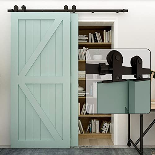 Ferrure de porte double coulissante de 274 cm, à système Bypass, kit complet avec rail et roulettes, pour 2 portes en bois, en forme de T, largeur : 130 cm, noire