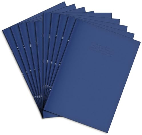 Rhino Übergroße Schulhefte, 80 Seiten/8 mm, liniert mit Rand, Notizbuch, 10 Stück, 33 x 22,9 cm, Büro- und Schulbedarf, Dunkelblau