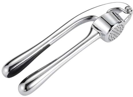 Wizoowip Easy Cleaning Garlic Press Garlic Masher Kitchen Utensil Garlic Press Zinc Alloy Ergonomic Handle Fine Mesh Portable Kitchen Gadget Silver