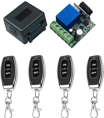 QIACHIP 433Mhz DC 5V 6V 12V 24V 60V 1CH Wireless telecomando interruttore RF modulo ricevitore relè con 4 trasmettitori, per luci ON/OFF, porta del cancello aperto
