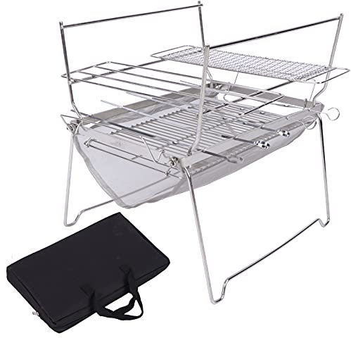Klappbarer Lagerfeuergrill, tragbarer Camping-Grill, Multifunktions-BBQ-Grill aus Edelstahl