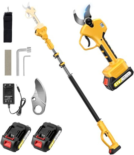 Tijeras de Podar Electricas, Con Mástil Telescópico de 250cm, Apertura de 50mm, 2*2000mAh Batería Tamaños de Apertura con Monitor, Tijeras de Podar con 1000W Motor Brushless para Jardinería,Frutales