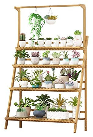Blumenständer für die Heimdekoration, Bambus, 4 Ebenen, zusammenklappbar, zum Aufhängen, für mehrere Pflanzen, Lagerregal, Leiterregal, Ausstellungsständer (Farbe: Khaki, Größe: 100 cm * 43 cm * 167