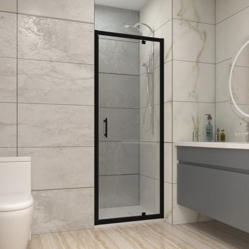 NRG 700mm Black Bathroom Pivot Shower Door Cubicle Enclosures 6mm Safety Glass