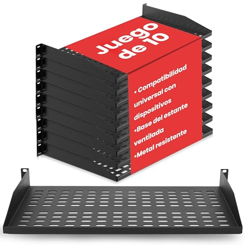 Pyle Étagère Rack Serveur 19 Pouces 1U - 10 Étagères Métalliques Ventilées pour un Flux d'Air Optimal, Montage Mural ou Rack, Supporte Jusqu'à 110 lbs, Plateforme de 17 x 10’’ pour Armoires, Ordinateu
