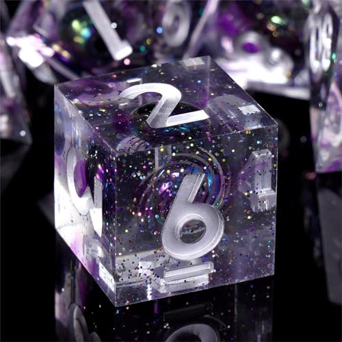 DND Würfel Set, 7 Stück Polyedrische Handgefertigt Harz Scharfe Ecken D&D Würfel mit Planeten im Inneren Dungeons and Dragons Spielwürfel für RPG MTG Pathfinder