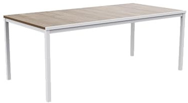 Keter Avon - Table de Salle à Manger rectangulaire extérieure, Jardin, terrasse, 200 x 95 x 75 cm, capacité 8 Personnes, résine, Plateau Finition Imitation Bois, Cadre Blanc