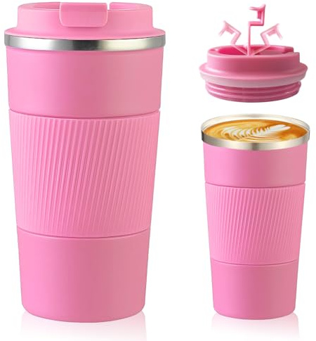 Senshuomy Travel Mug, Insulated Coffee Cup with Leakproof Lid(Pink/510ml) | Reusable Coffee Cups Travel Cup,Stainless Steel thermaol Mug for Hot Cold Drinks