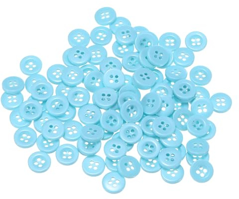 QUARKZMAN 100 Stück Knöpfe Blau Nähknöpfe 10mm Harz Buttons zum Annähen, Rund Flach 4-Loch Bastelknöpfe Ersatz für Blusen Hemd Hosen T-Shirt Kleider Rock Kleidung DIY Handwerk