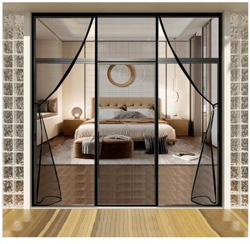 Insektenschutz Fliegengitter Rollo Tür Insektenschutzrollo,Schwarz 195x195cm mit Heavy Duty Mesh und Full Frame Klettverschluss