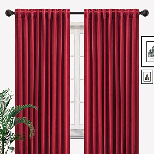 Wide Velvet Blackout Curtains for Bedroom Sliding Door Red 100 x 102 Back Tab & Rod Pocket Extra Wide Window Drapes 1 Panel